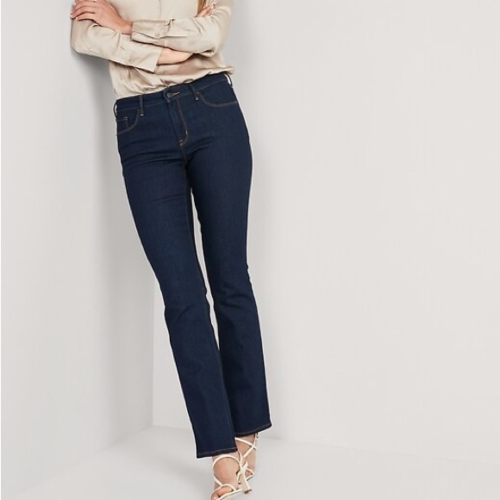 Old Navy Mid-Rise Kicker Boot-Cut Dark Wash Jeans - Long Fit